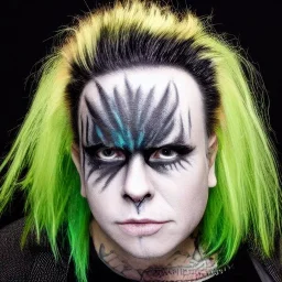 Keith Flint symmetric portrait green hair black metal facepaint