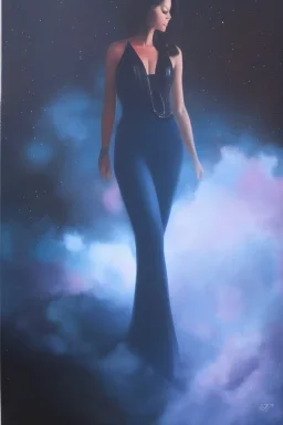 Full body portrait, painting, medium shot lady Spacecore foreground volumetric steam