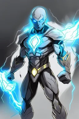 a drawing character that can control lighting and hes a superhero, hes kinda see through , and has a grey skin tone, and has a GYATT he has lightning surrounding him