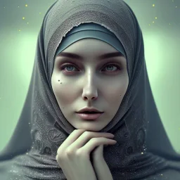 close up portrait of fog as woman in hijab, fine detail, highly intricate, modern surrealism painting, defined cracks and breaks, high-quality, volumetric lighting, 8k, ultrahd, George Grie, Marco Escobedo, Igor Morski,Brian Froud, Howard Lyon, Selina French,