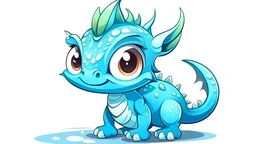 cartoon illustration: a cute little ice dragon with big shiny eyes. The dragon has big wings.