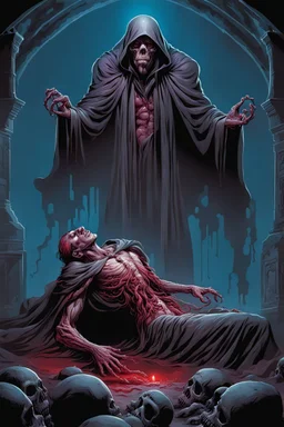 Undead mind flayer draining the blood from corpse. full body shot. fantasy and intense horror setting, Mark Brooks and Dan Mumford, comic book art, perfect, smooth