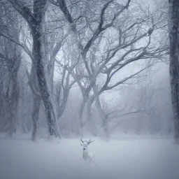 the most stunning, beautiful portrait of a white stag in a winter landscape, mystical, high-quality, ultrafine-detail, flickering light, mist, 8k resolution, 3d octane render, digital art, detailed matte, brian froud, howard lyon, selina french, anna dittmann, annie stokes, lisa parker, greg rutowski,