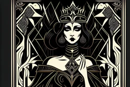 Stylized goth queen, In the style of Tarot and Art Deco, Black colours