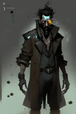 Disco elysium concept art male character from mining era, character black liquid coming from mouth and eyes full body