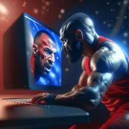 wrestler doing a super duplex on a tv, 4 k, down-light, soft light, depth of field, photo realism, trending on art station, high detail, spray paint