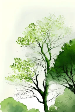 sketch green autumn trees sky view