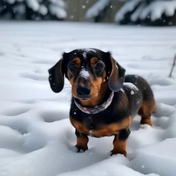 sausage dog in the snow