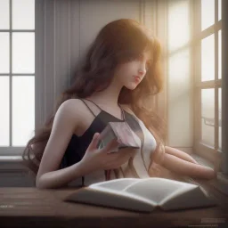 Study girl, curl hair read a book in by the window, ultra detail, real photo realistic, unreal engine, cinematic lighting --ar 1:1 creative