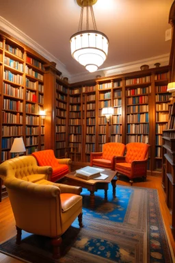 bibliothèque cosy couleurs chaudes confortable