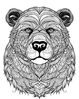 line work, coloring book, Polar Bear, mandala, black and white, thick lines, vector file, white edges