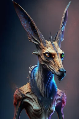 Vampire kangaroo deer humanoid fused ,realistic, intriacte detail, sci-fi fantasy style, volumetric lighting, particales,highly detailed,cinamatic, deep colours