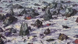 This area is a graveyard where creatures that have died from extreme cold. Each creature is encased in a thick coat of ice, preserving its remains.