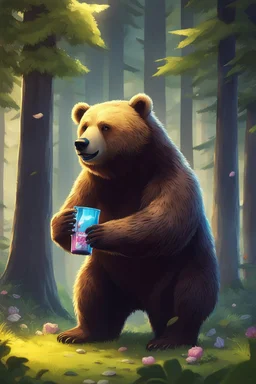 Bear eating honig and is in a wald and play fortnite and polar lichter