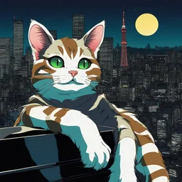 Cat hair emo , Lazer glass , Tokyo city night view wallpaper , cartoon