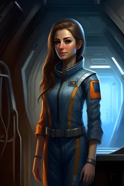beautifull woman starship commander, jumpsuit, light