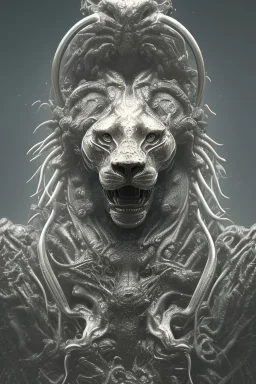  lion alien, head,8 eyes, evil, 8k, finely detailed, photo realistic, HR Giger style