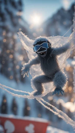 yeti god with ski mask caught frozen in net, bokeh like f/0.8, tilt-shift lens 8k, high detail, smooth render, down-light, unreal engine, prize winning