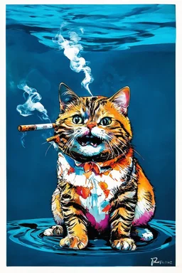 cat fish with shark head smoking a ciggarrettein the style of warhol