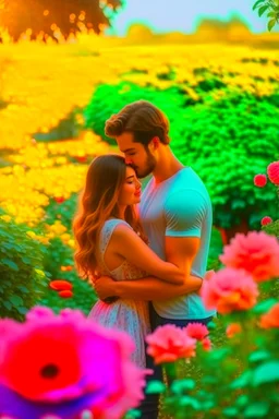 Love is the most wonderful thing in life. A couple hugging each other in the beautiful garden