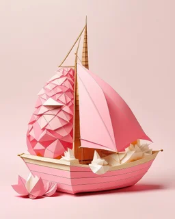 A pink and light pink ice cream themed shipyard designed in Japanese origami painted by Gustave Courbet