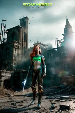 ruined city, __sci-fi bikini armor__, __angles__, 19 year old woman, strikingly beautiful, ginger hair, emerald eyes, [__starlets__|__starlets__], (pale __skincolor__ skin:1.2), __camera__ __hair__, detailed face and eyes, (ccup breasted:1.1), leather choker, freckles, dynamic pose, _expression_, __accessory__, strappy outfit, (straps:1.1), longsword in hand, (buckles, buttons, snaps, rings:1.0), tribal tattoos, forest background, detailed eyes, plump lips, fantasy theme, Model hash: ddc3021b