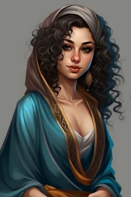 arab woman , realistic , curly hair, sexy outfit