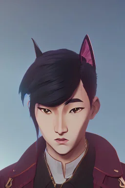 Make Asian Actor with cat ears in a leather jacket on the moon