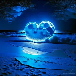 electric heart blue moon on the beach