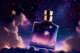 generate me an aesthetic photo of perfumes for Perfume Bottles with Starry Sky Background