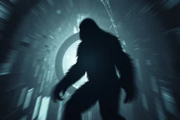 blurry portal revolving around a bigfoot silhouette, trippy ultra realistic, closeup, 4K, eerie