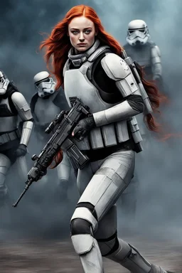 [Sophie Turner] "Ambush!" she cried, but too late. The explosives detonated with a roar that threw Sophie backwards. Her helmet shattered against the bulkhead as alarms began to wail. Through blurry eyes she saw rebels emerge from the smoke, targeting the stormtroopers. Dizzy, Sophie groped for her blaster but it had skittered away. A rebel took aim at her helpless form. As his finger squeezed the trigger, Commander Rax appeared like a vengeful specter, tackling the enemy aside.