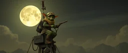 good moonring the coolest sassy elf kobold explorer climbing a radio tower with crazy swag in the style of fallout 4