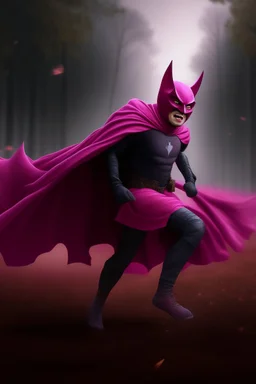 batman adult wearing a bright pink tutu, running away from wild boars. Samurai aesthetics poster 1900. ultra detailed 4k movie.