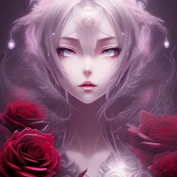 anime, epic dark queen,tears, majestic, ominous, fire, fiery red roses, intricate, masterpiece, expert, insanely detailed, 4k resolution, retroanime style, cute big circular reflective eyes, cinematic smooth, intricate detail , soft smooth lighting, soft pastel colors, painted Rena