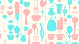 pattern of single colour cooking utensils on single colour pastel background, vector art