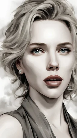 Scarlett Johansson, a perfectly beautiful figure, a light lipstick, a round big chest, stand upright and look straight ahead, a semi-realistic image, Dress, Beautifull girl, beautifull face, beautifull look, impressionist style Razumov Style, detailed clothing, beautiful face, intricate artwork masterpiece, high quality model, kiss, kiss, kiss, kiss