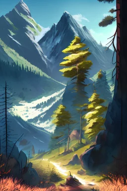 mountains, forests, and exploration-themed image