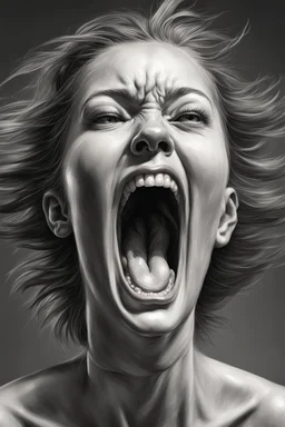 detailed image, female head, screaming