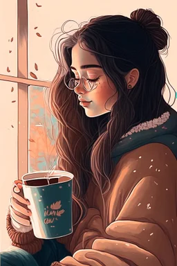 cozy vibes art girl with coffee