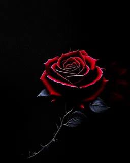 Deep red rose, black background, linear shapes