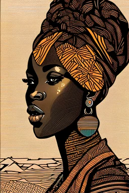 mujer afro descendiente, xilografia, duo tono