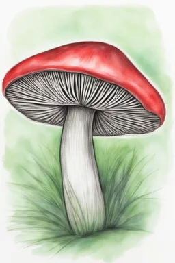 inktense outline pencil sketch of a red mushroom