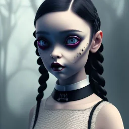 jenna ortega, wednesday addams hair style, wednesday make up, wednesday addams black dress, cinematic, wednesday style, hyper detail, 8k resulation