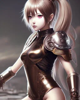 Detailed cute anime Kunoichi girl, brown hair, black latex bodysuit, intricate details, full body portrait, keep head in frame, slight smile, black Japanese motif, concept art, highly detailed, digital painting, concept art, sharp focus, illustration, art by Yoji Shinkawa, WLOP and greg rutkowski and alphonse mucha and artgerm and yanjun Chen and Junji ito and Makoto Shinkai, HDR, octane render