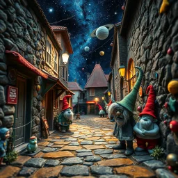 Photograph hasselblad h6d400c --ar 85:128 --v 6.0 of a fairy old bewitched street, odd trolls, made of felt art, tiltshift, 3d deep field, galaxies and planets, needlepoint, Joan Miró, odd, abstract, expressionist style, colorful