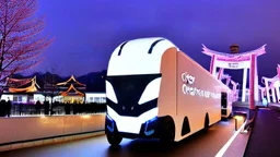 A police Tesla Cybertruck is chasing a Tesla 'Model S Plaid' at top speed, across the 'Everland Resort', in South Korea. CINEMATIC. WIDE ANGLE LENS.