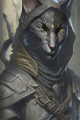 Assassin, Khajiit, male, High fantasy, black, detailed.