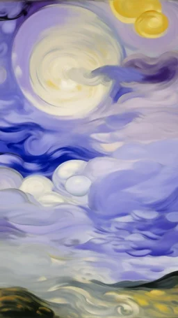 A light palish violet high sky with bubbly clouds painted by Edvard Munch