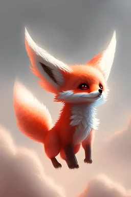 Cute little fox is satan , light red , fly to sky ,